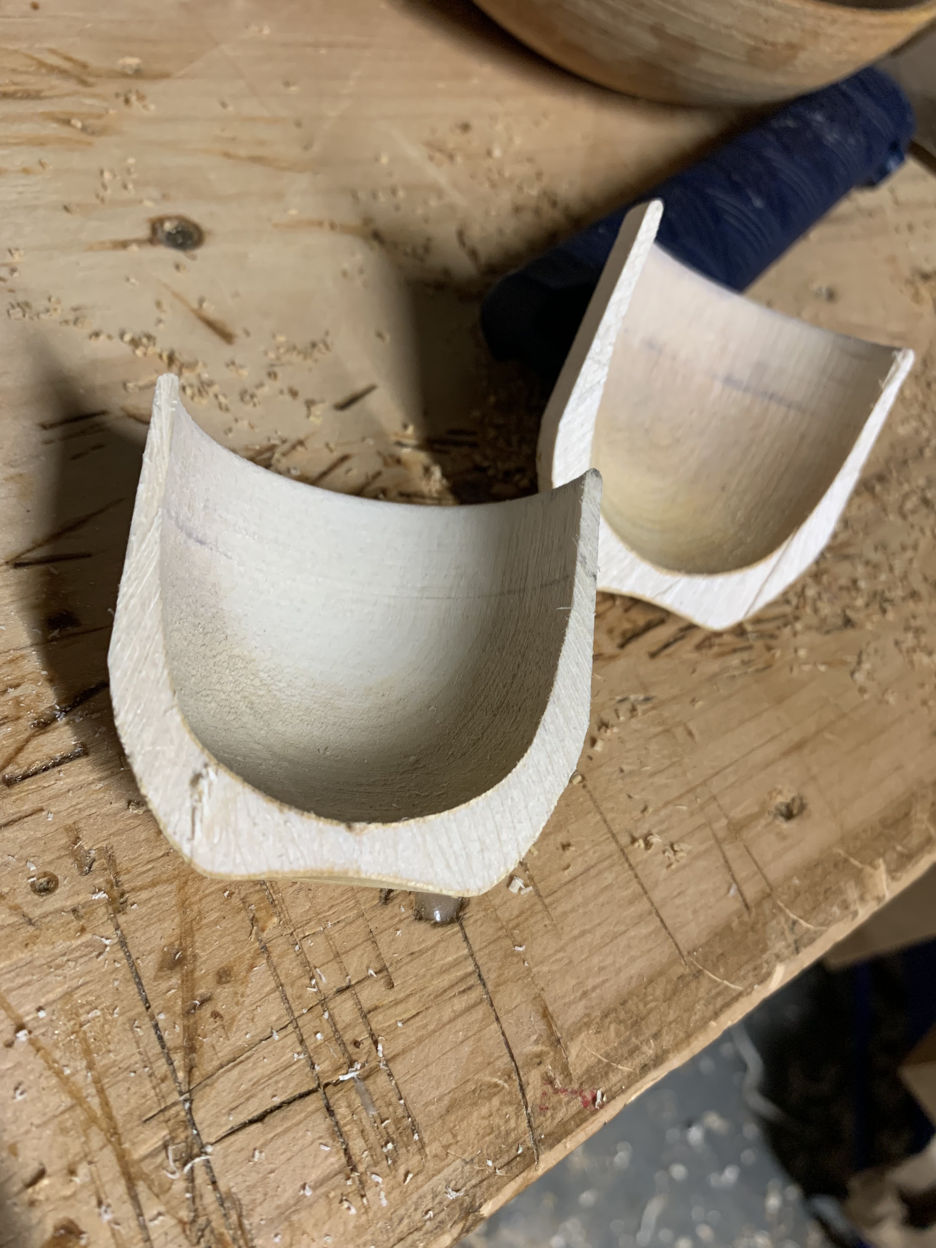 Wooden cups cut in half by woodturner Mary Tripoli